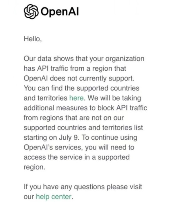 消息称OpenAI加大对中国账号封管力度 7月9日起实施